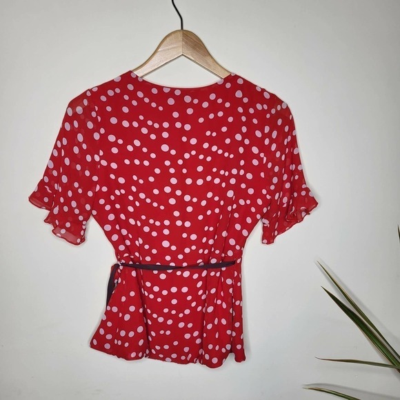 Lea & Viola Polka-Dot Wrap Blouse - Polka Dot - Red Multi - Picture 3 of 12